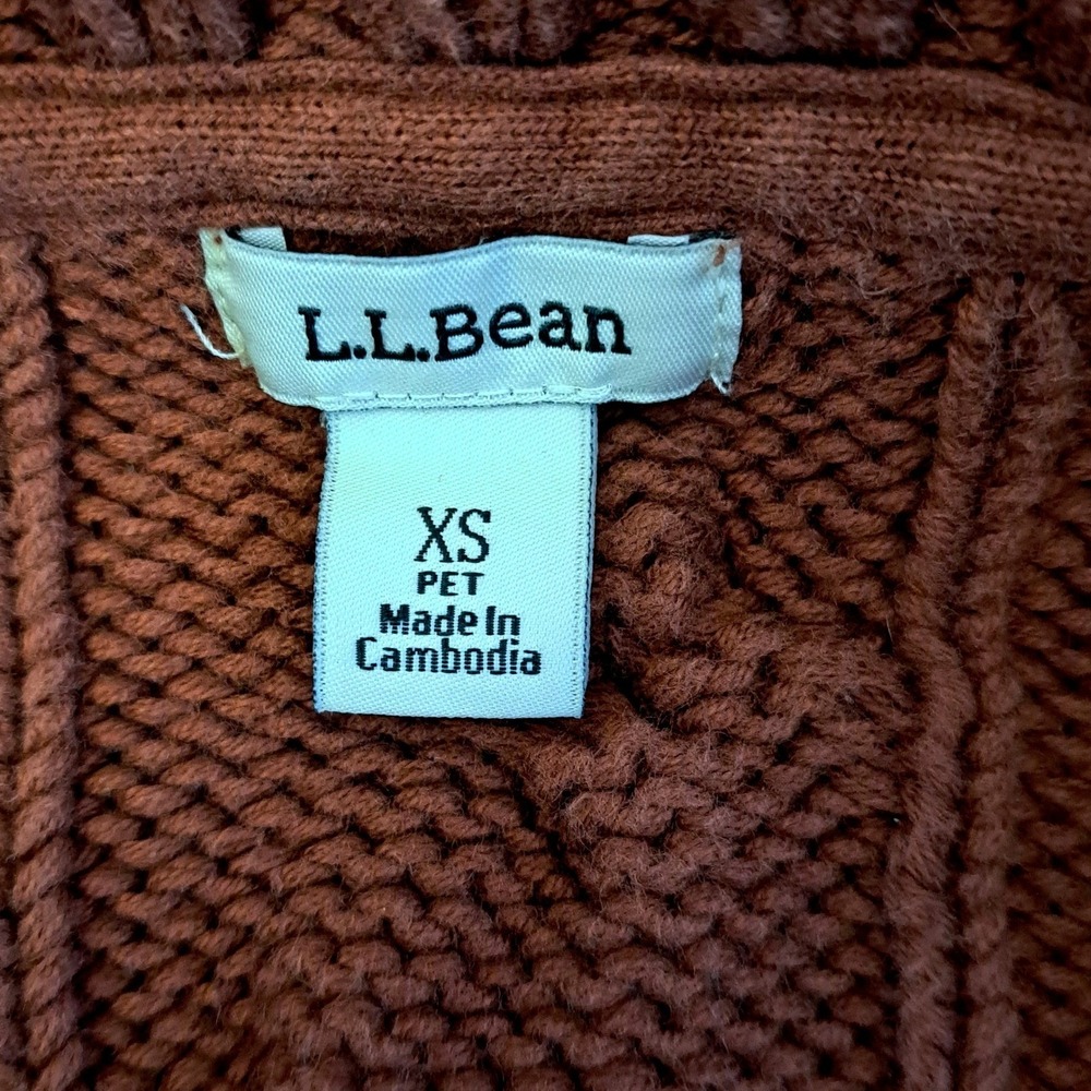 LL Bean Cable Knit Sweater Womens XS Petite Terracotta Cotton Crewneck Pullover - Picture 11 of 15